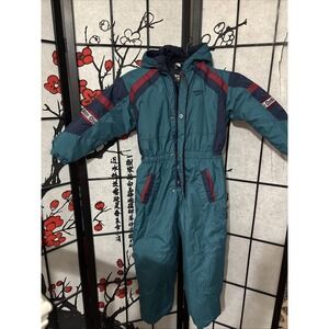 Vintage Oshkosh Bgosh Boys, One Piece Snowsuit Green Colored size 6-7